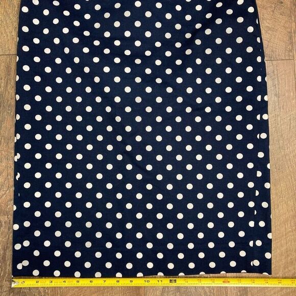J. Crew No 2 Pencil Skirt Navy White Polka Dot Stretch Cotton sz 8 Preppy Office - Picture 9 of 11
